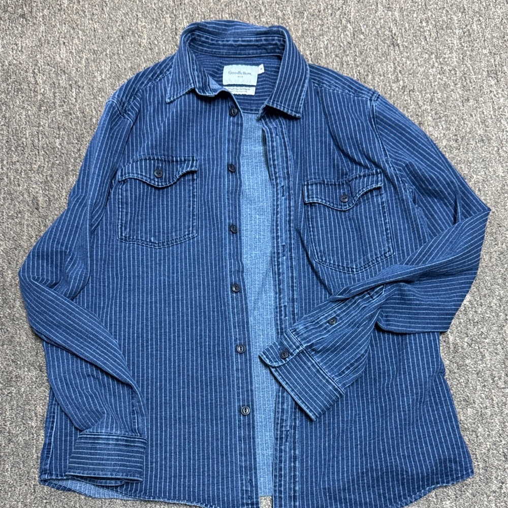 Goodfellow & Co Blue Striped Casual Button Down Shirt
